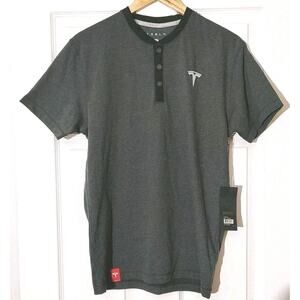 Men's TESLA MOTORS GRAY HENLEY SHIRT - Medium NWT